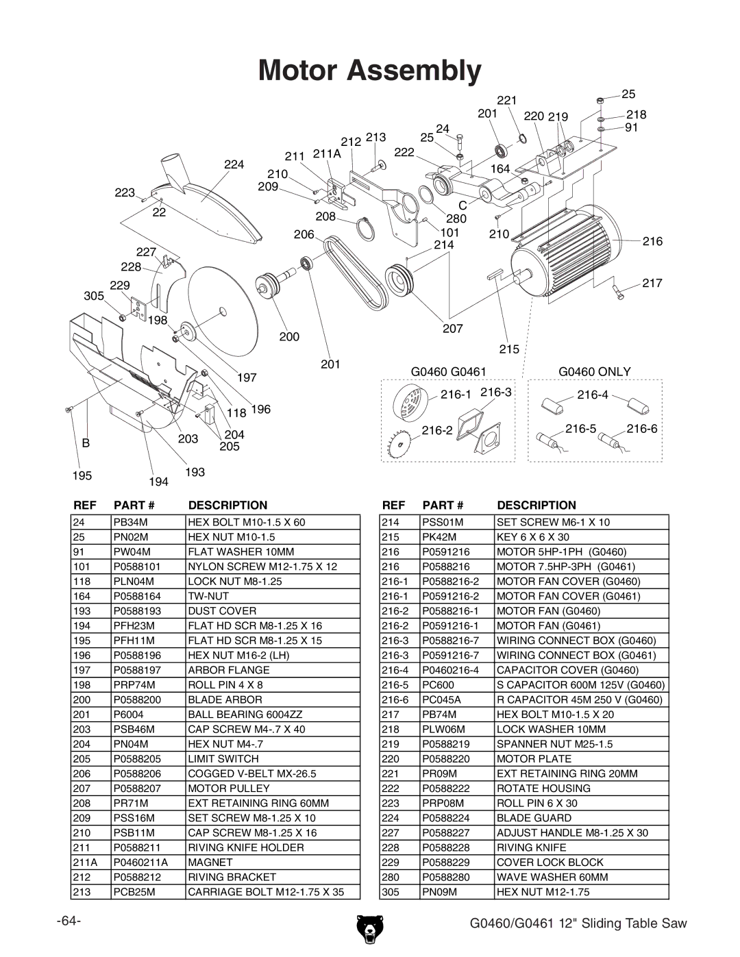 Grizzly G0460, G0461 owner manual Motor Assembly, PK42M 