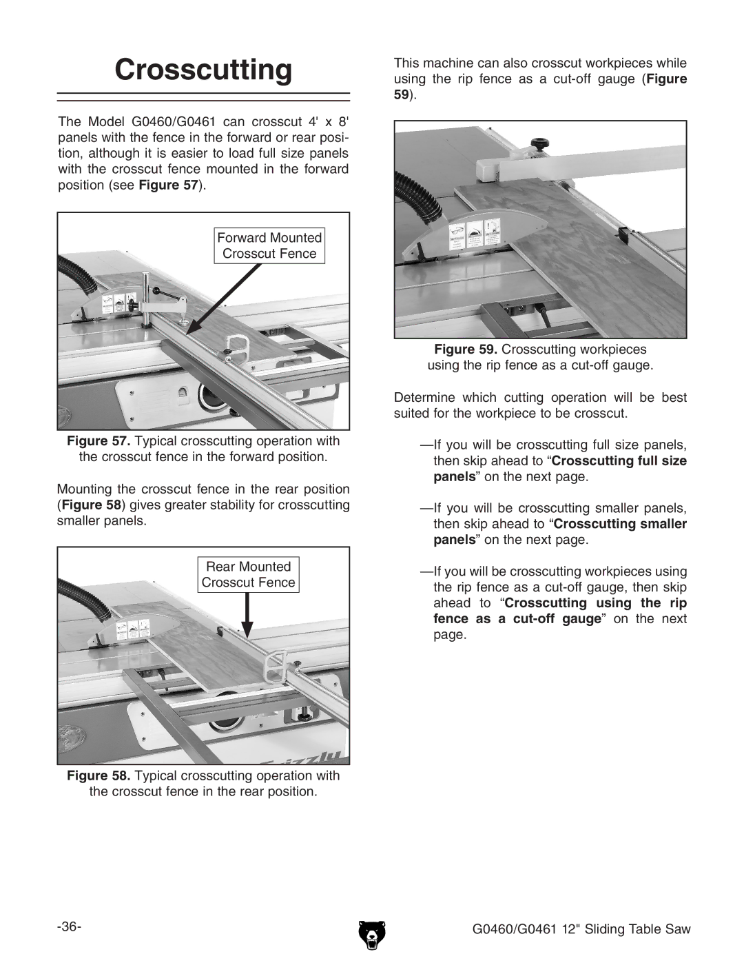 Grizzly G0460/G0461 owner manual Crosscutting 