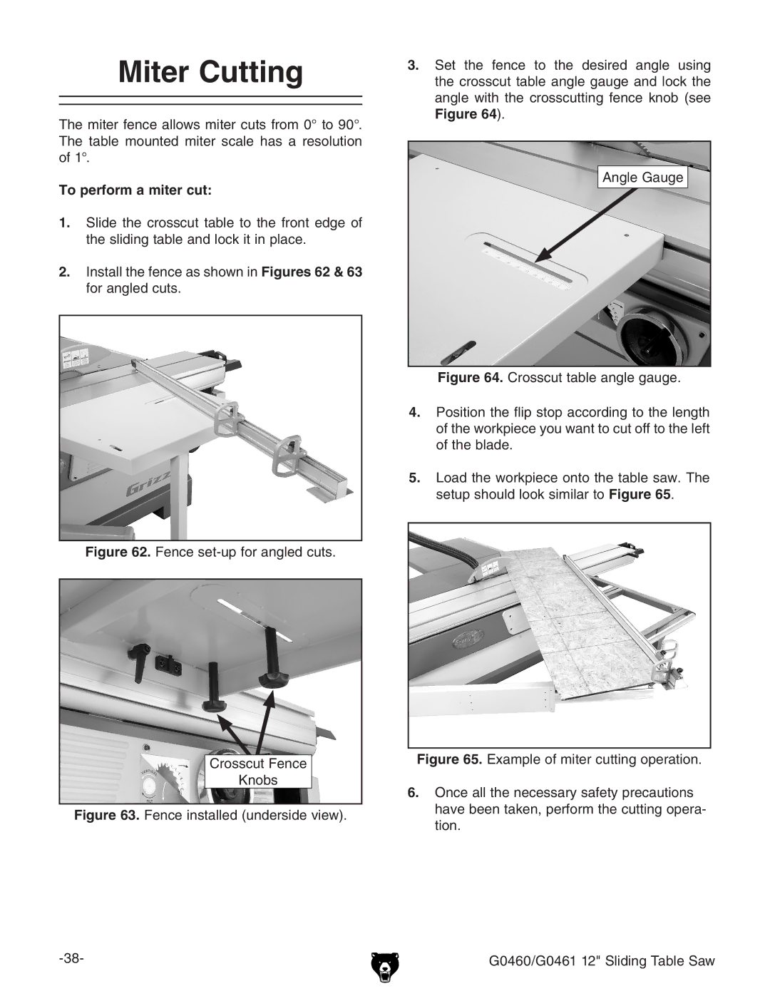 Grizzly G0460/G0461 owner manual Miter Cutting, To perform a miter cut 