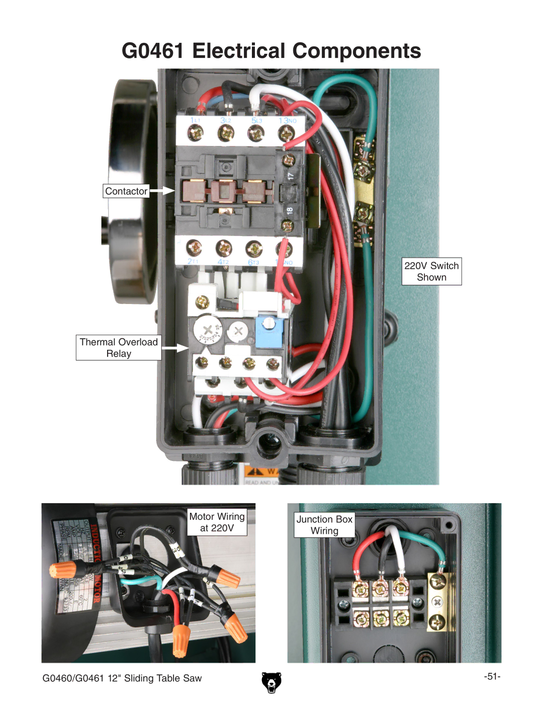 Grizzly G0460/G0461 owner manual G0461 Electrical Components 