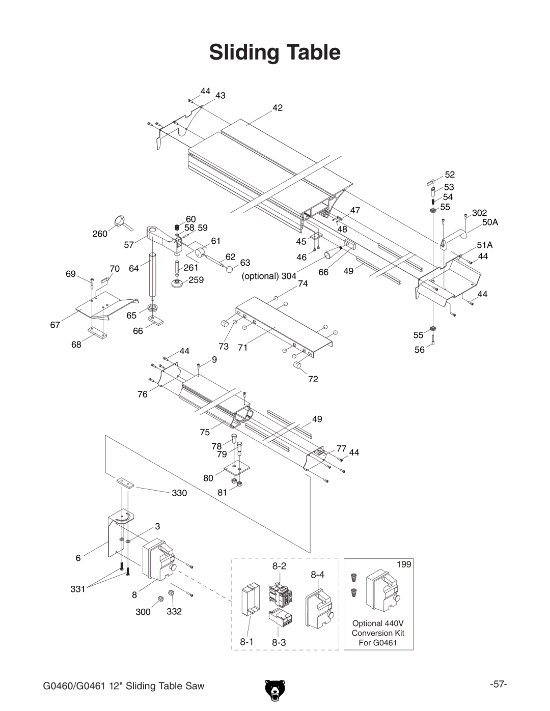 Grizzly G0460/G0461 owner manual Sliding Table 