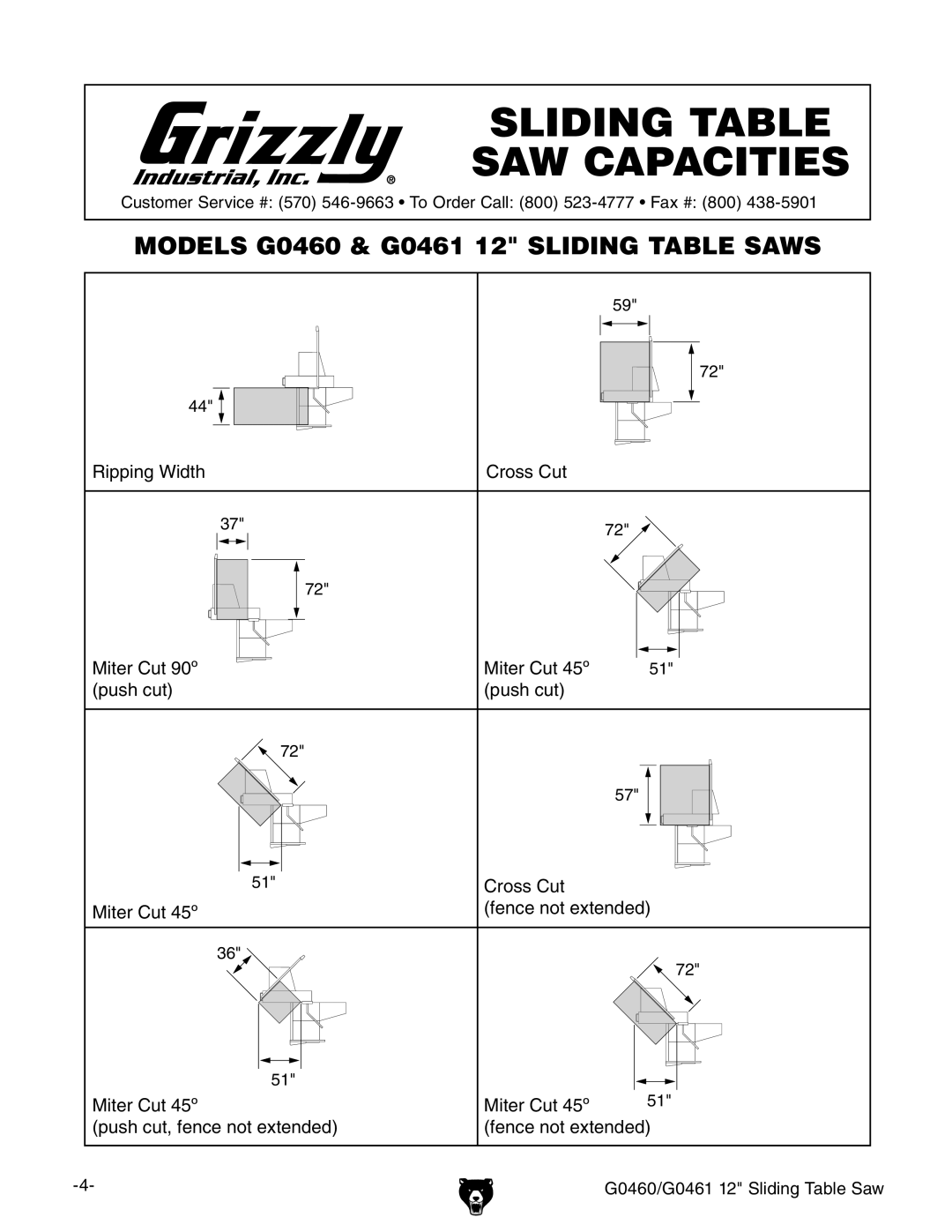 Grizzly owner manual G0460/G0461 12 Sliding Table Saw 