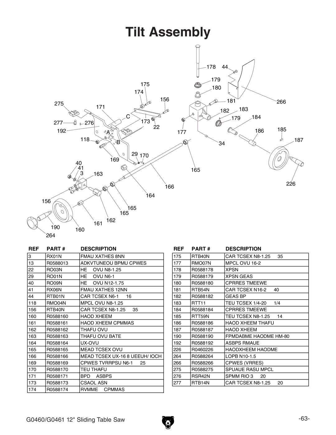 Grizzly G0460/G0461 owner manual Tilt Assembly 