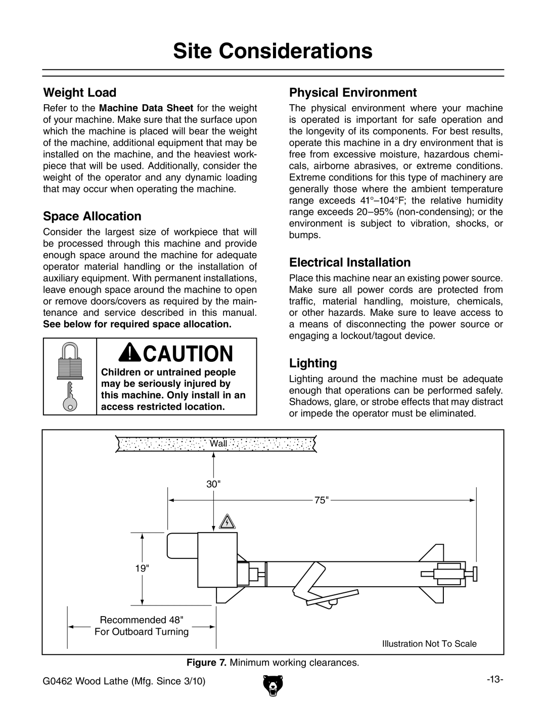 Grizzly G0462 owner manual Site Considerations 