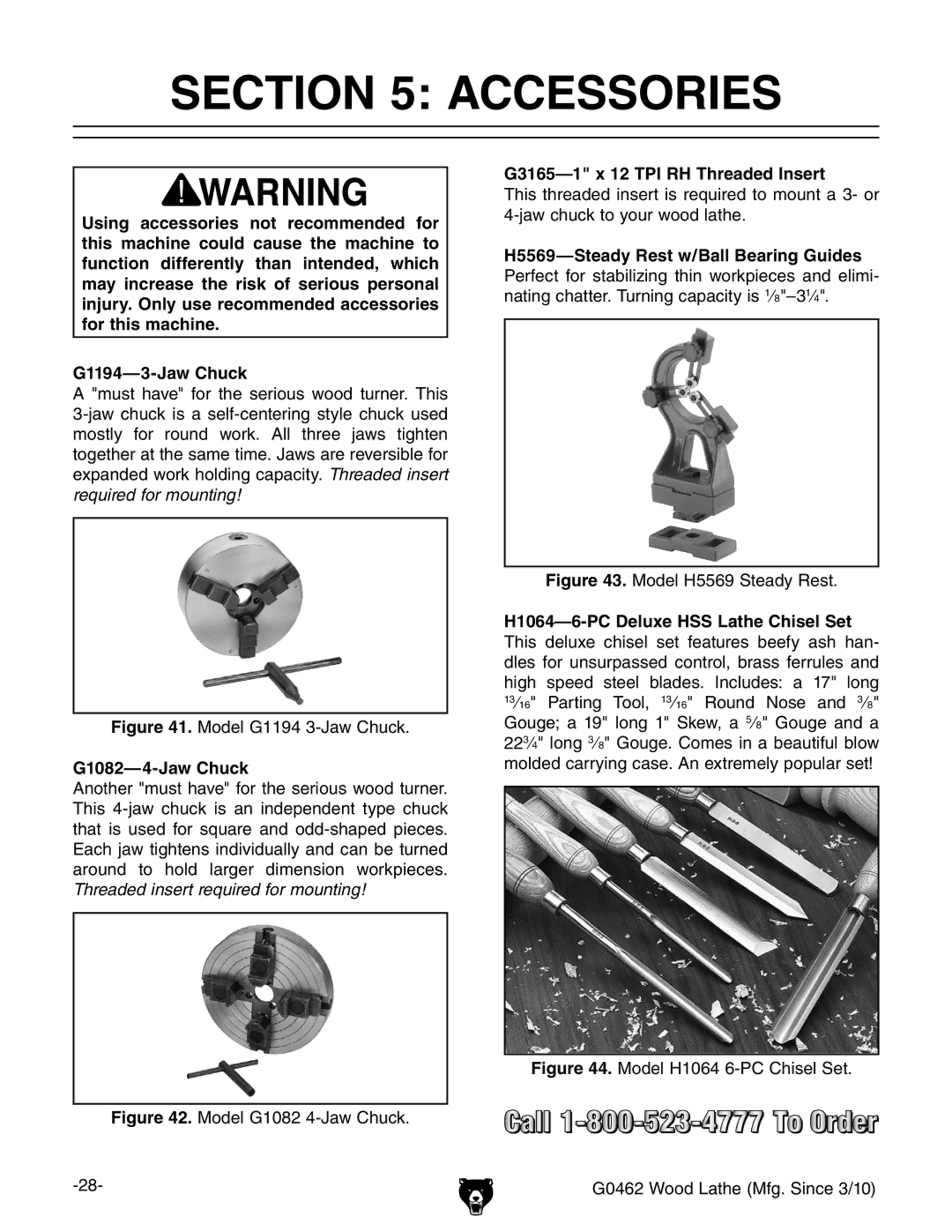 Grizzly G0462 owner manual G1082-4-Jaw Chuck, G3165-1 x 12 TPI RH Threaded Insert 