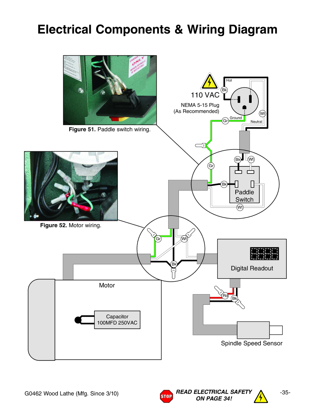 Grizzly G0462 owner manual Electrical Components & Wiring Diagram, VAC Bk 