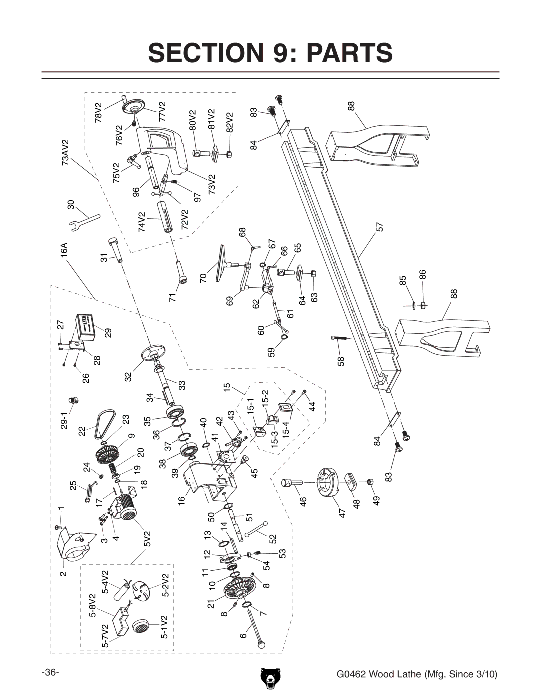 Grizzly G0462 owner manual Parts 