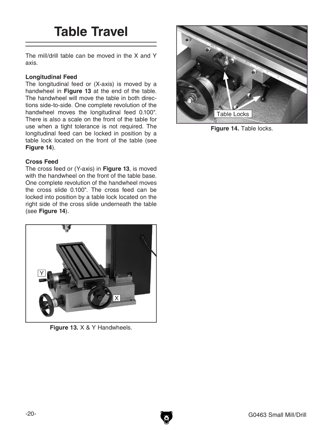 Grizzly G0463 owner manual Table Travel, Longitudinal Feed, Cross Feed 