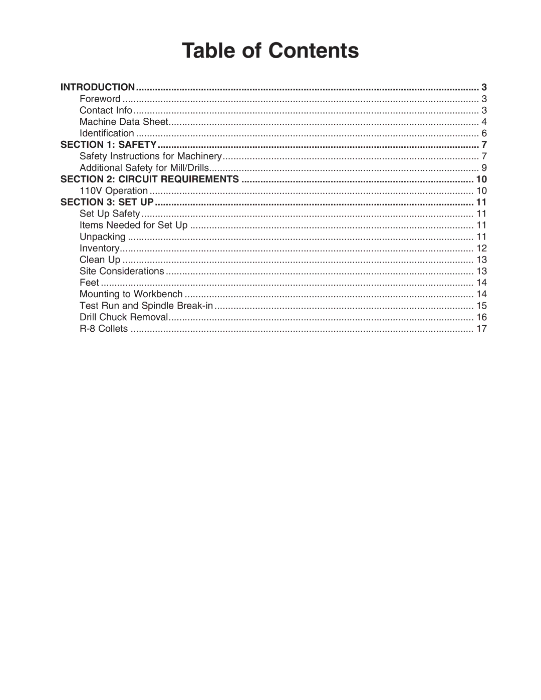 Grizzly G0463 owner manual Table of Contents 