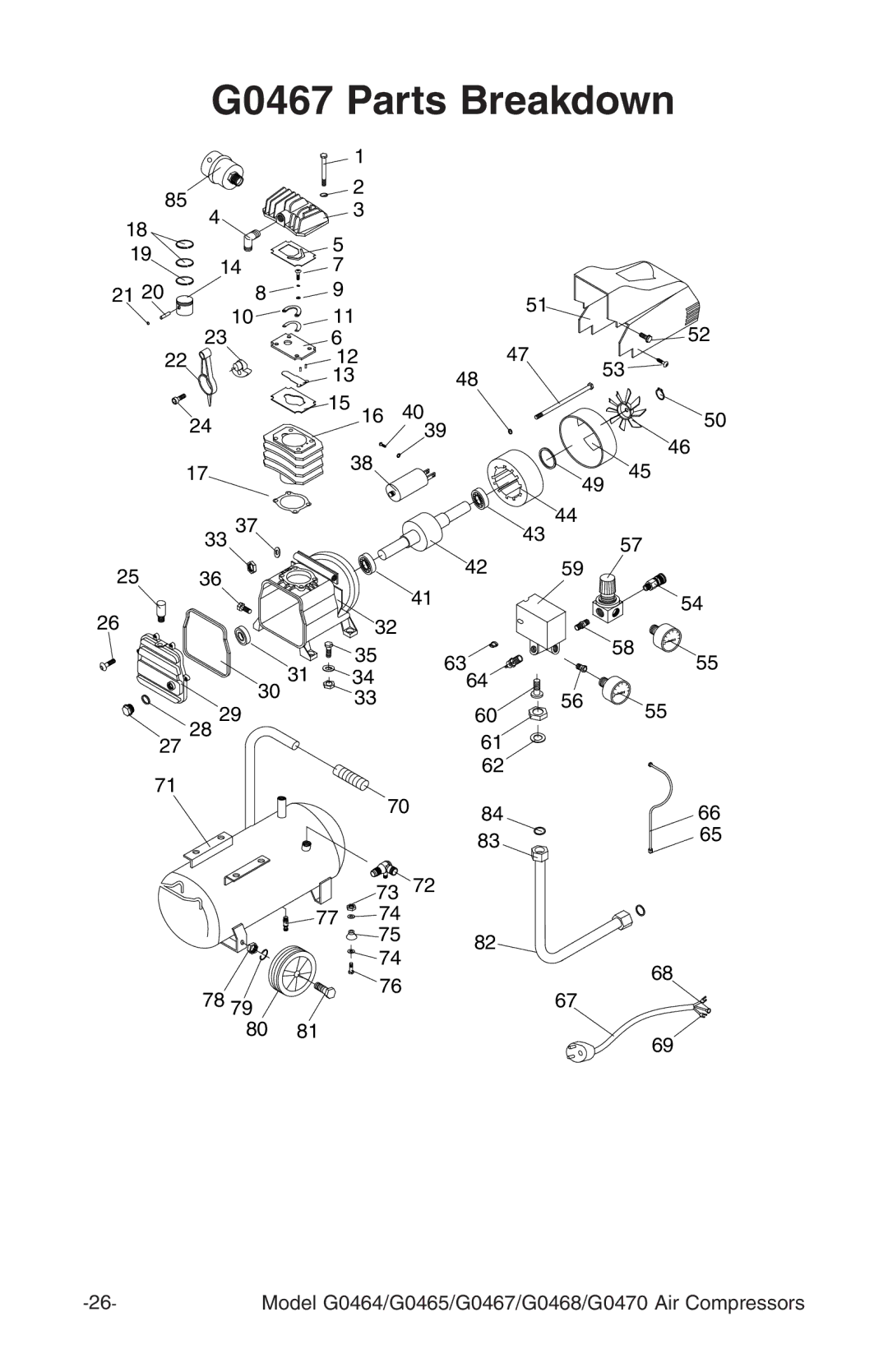 Grizzly G0464 instruction manual G0467 Parts Breakdown 