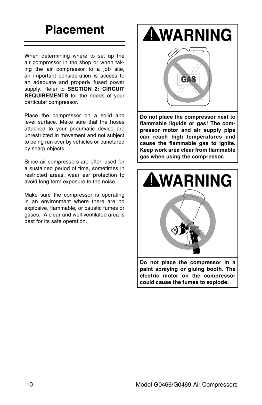 Grizzly G0469, G0466 instruction manual Placement 