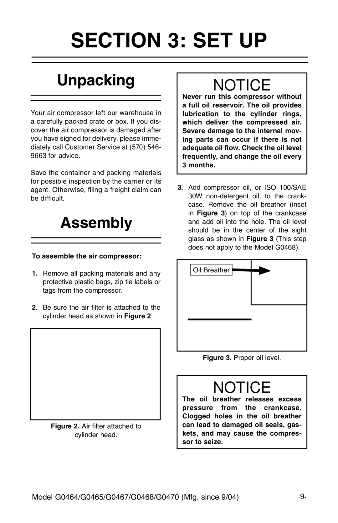 Grizzly G0470 instruction manual Set Up, Unpacking, Assembly, To assemble the air compressor, Months 