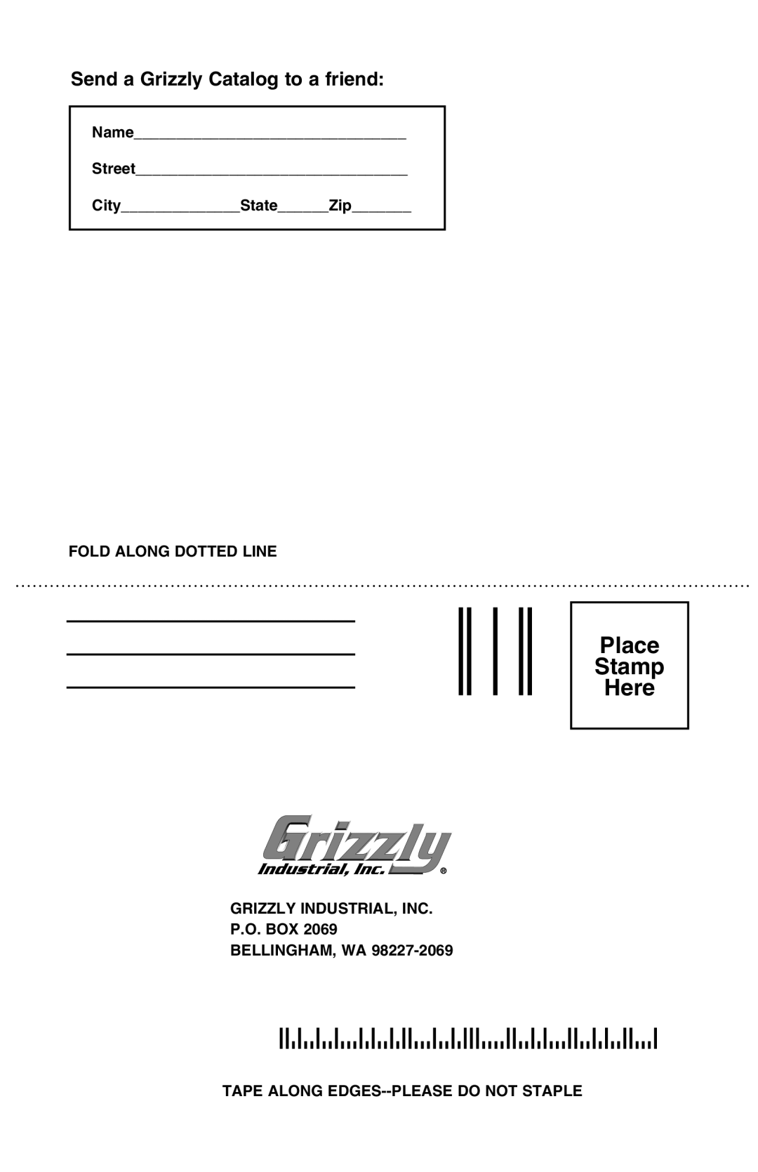 Grizzly G0470 instruction manual Place Stamp Here, Name Street CityStateZip 