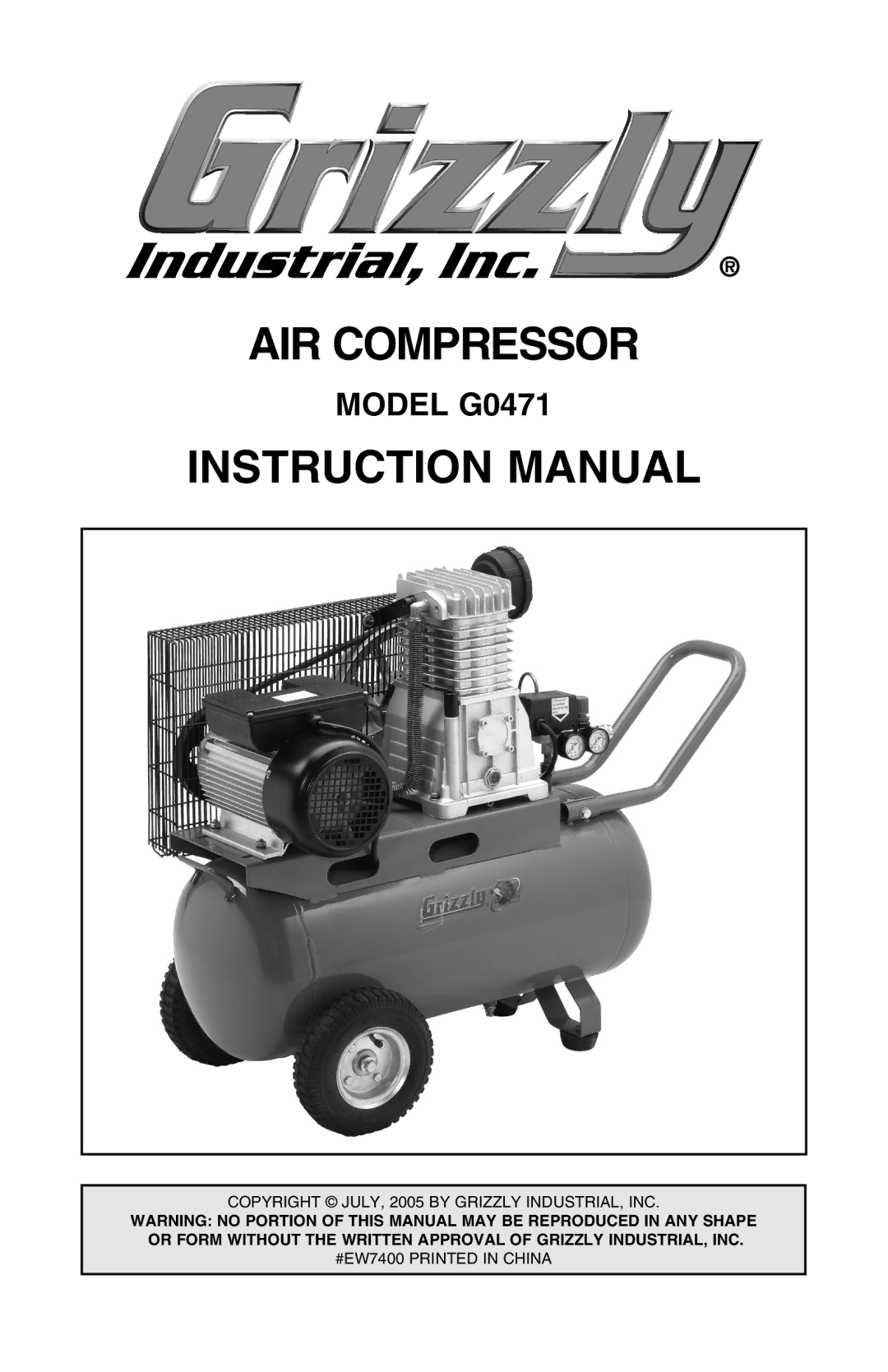 Grizzly G0471 instruction manual AIR Compressor 