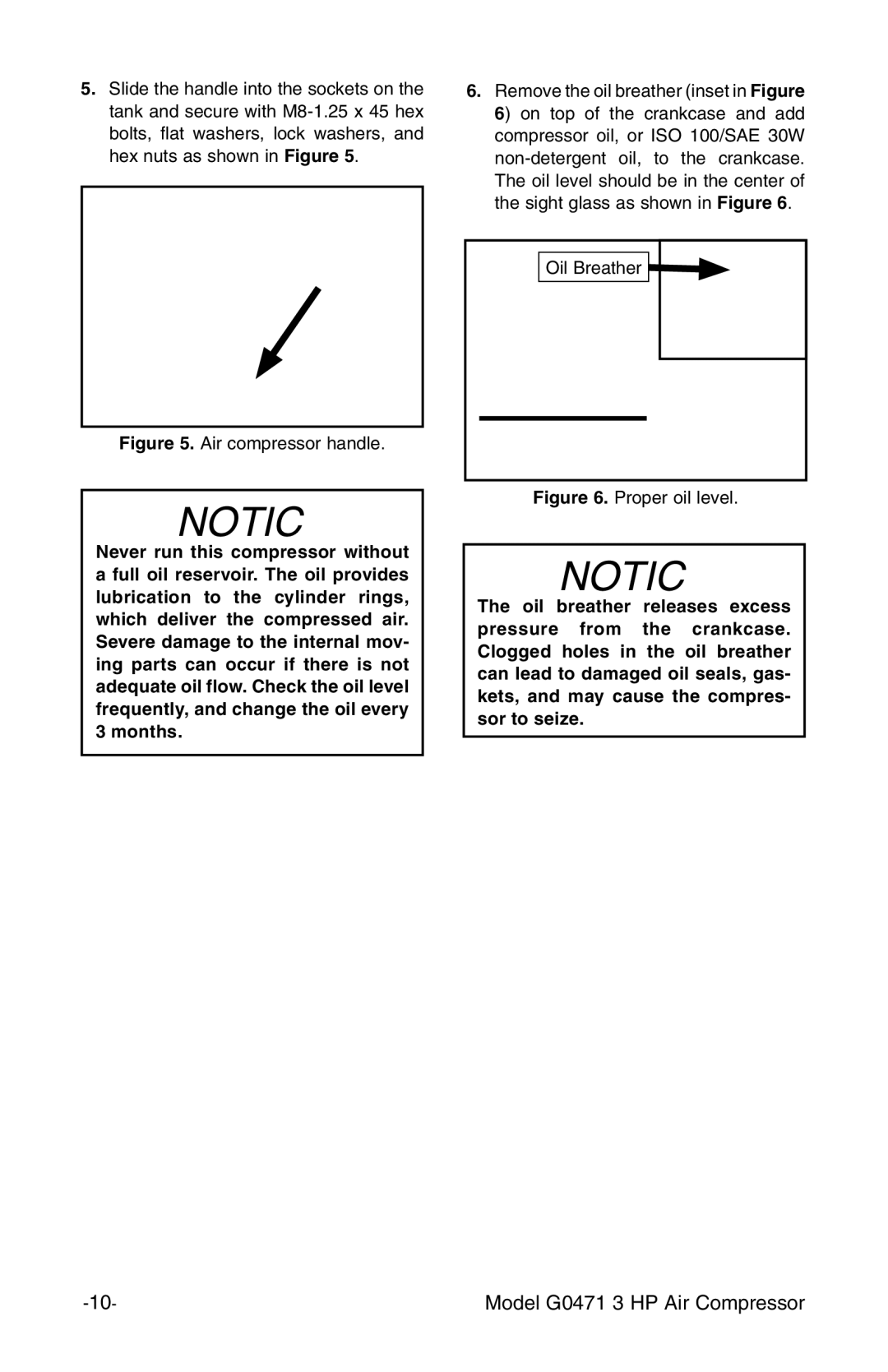 Grizzly G0471 instruction manual Air compressor handle 