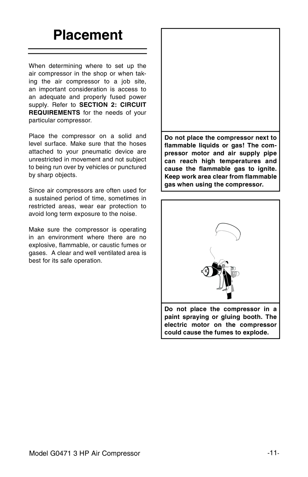 Grizzly G0471 instruction manual Placement 