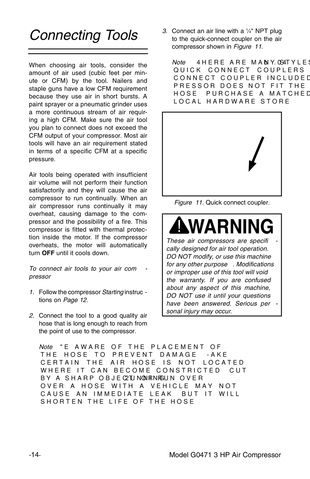 Grizzly G0471 instruction manual Connecting Tools, To connect air tools to your air com- pressor 