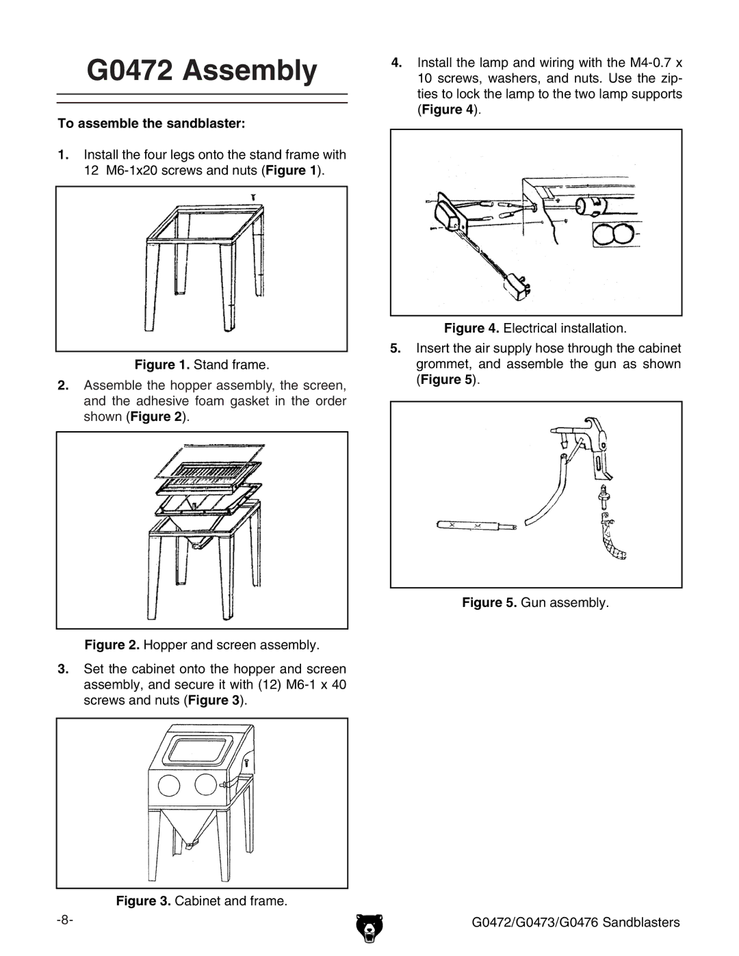 Grizzly owner manual G0472 Assembly, Gun assembly G0472/G0473/G0476 Sandblasters 