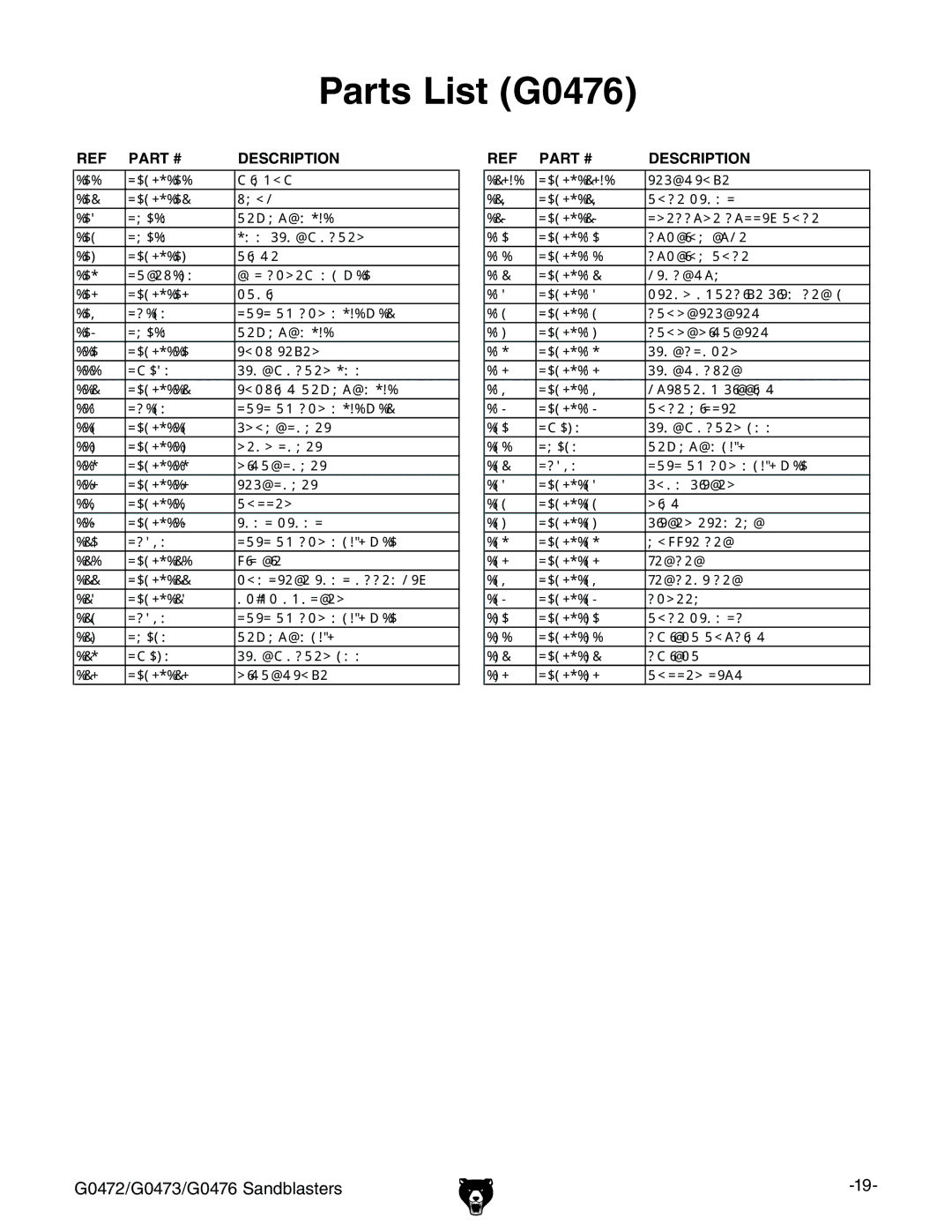 Grizzly G0472, G0473 owner manual Parts List G0476 