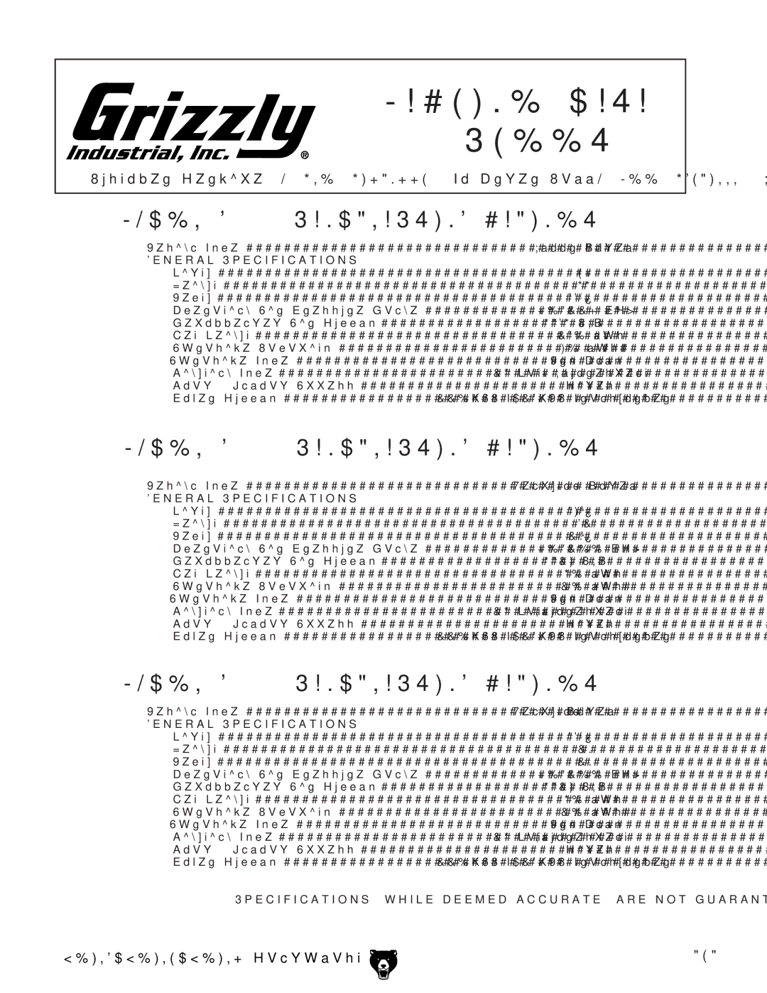 Grizzly G0476, G0472, G0473 owner manual Machine Data 