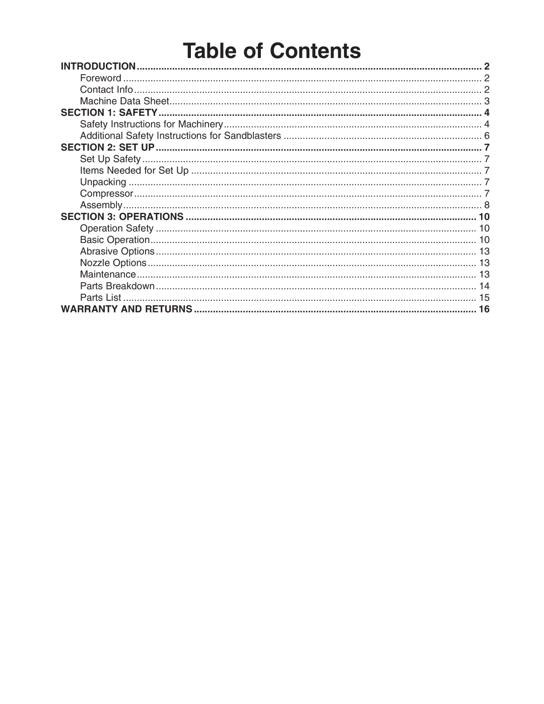 Grizzly G0474, G0475 owner manual Table of Contents 