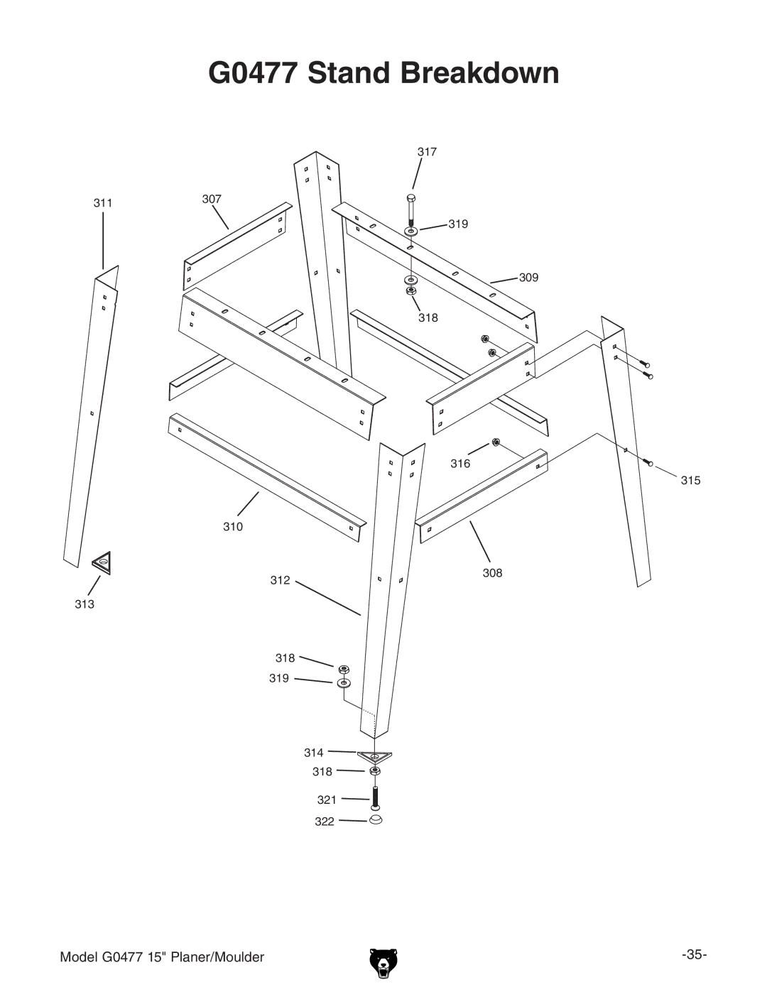 Grizzly owner manual G0477 Stand Breakdown 