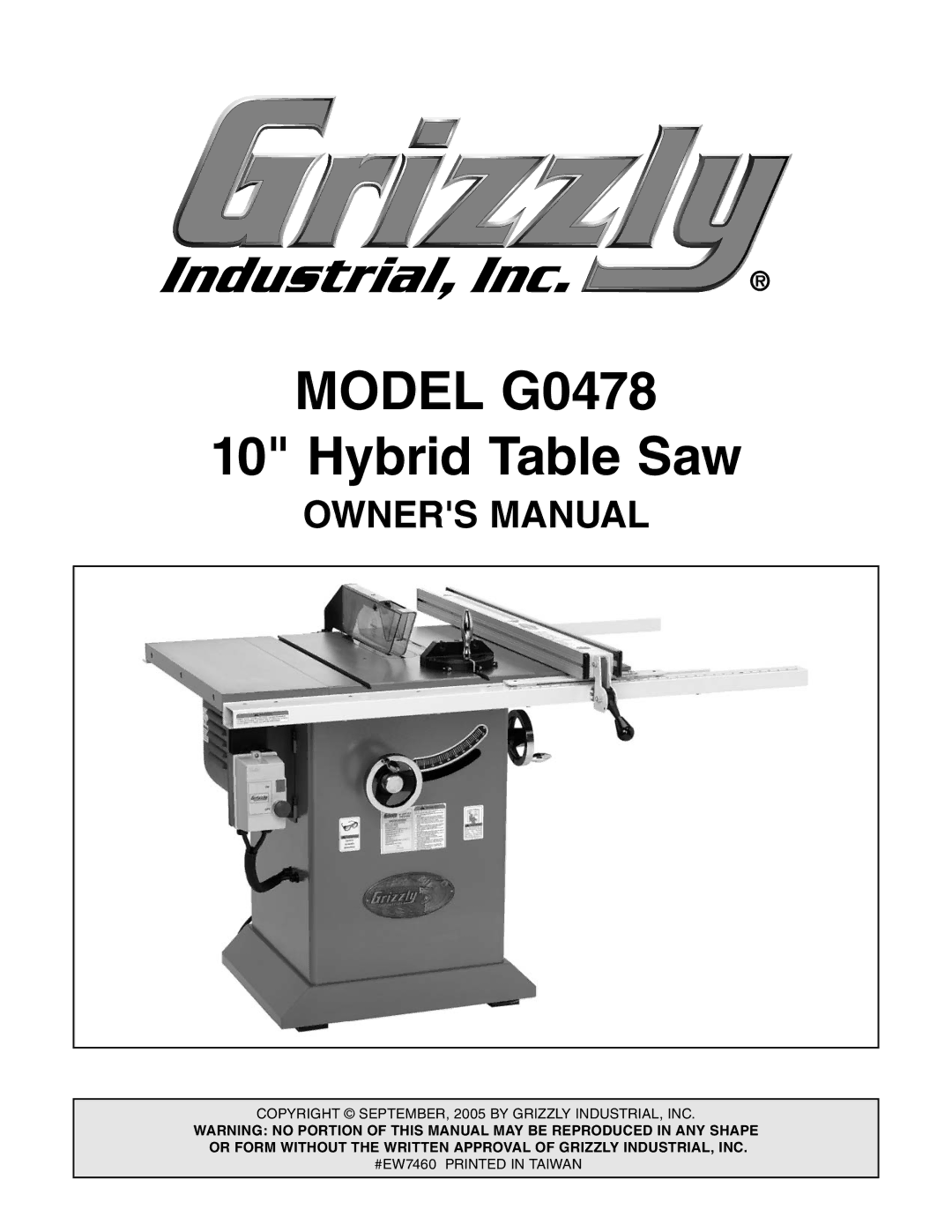 Grizzly G0478 manual  Ybrid 4ABLE 3AW 