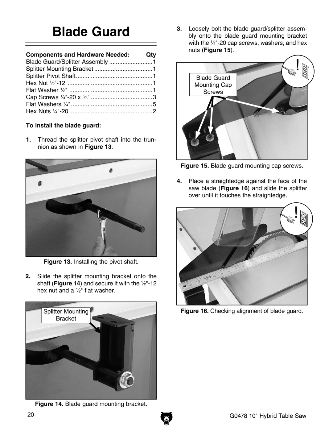 Grizzly G0478 manual Ladeeuard, 4O INSTALLTTHEHBLADEAGUARD, HXgZlh, DkZgjciaiidjXZhiZhigV\iZY\Z# 