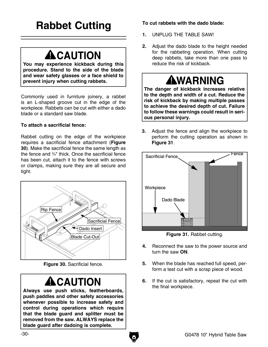 Grizzly G0478 manual 2ABBET #UTTING, 4O Attach AASACRIFICIALFFENCE, Ousupersonal INJURY 