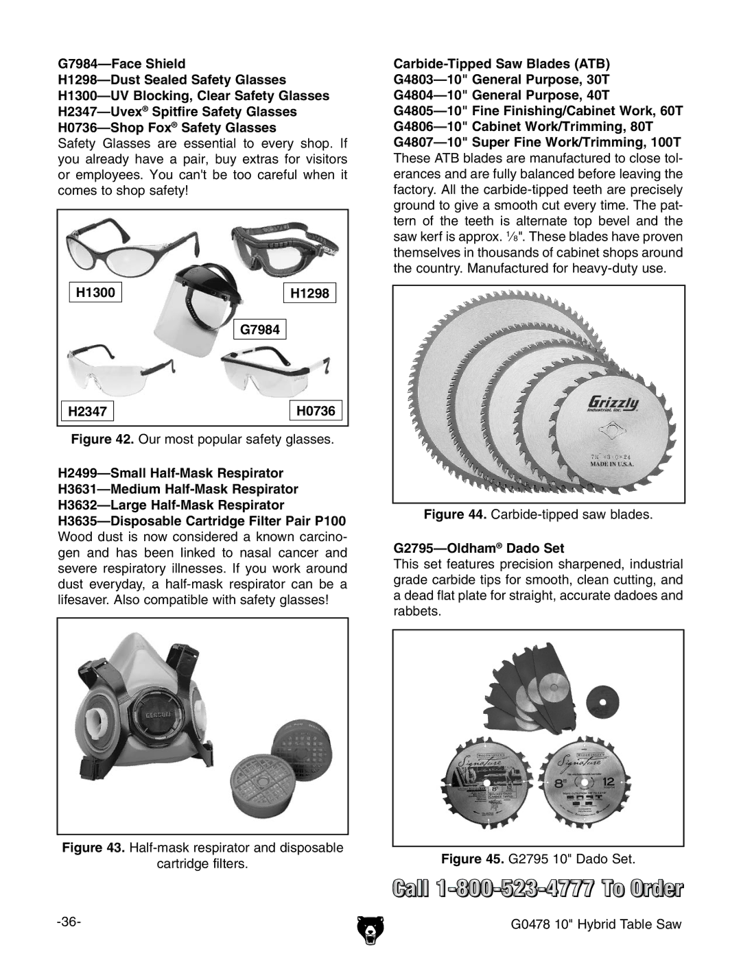 Grizzly G0478 manual  &ACE 3HIELD,  $UST 3EALED 3AFETY Lasses,     ,  /LDHAM $ADO 3ET 