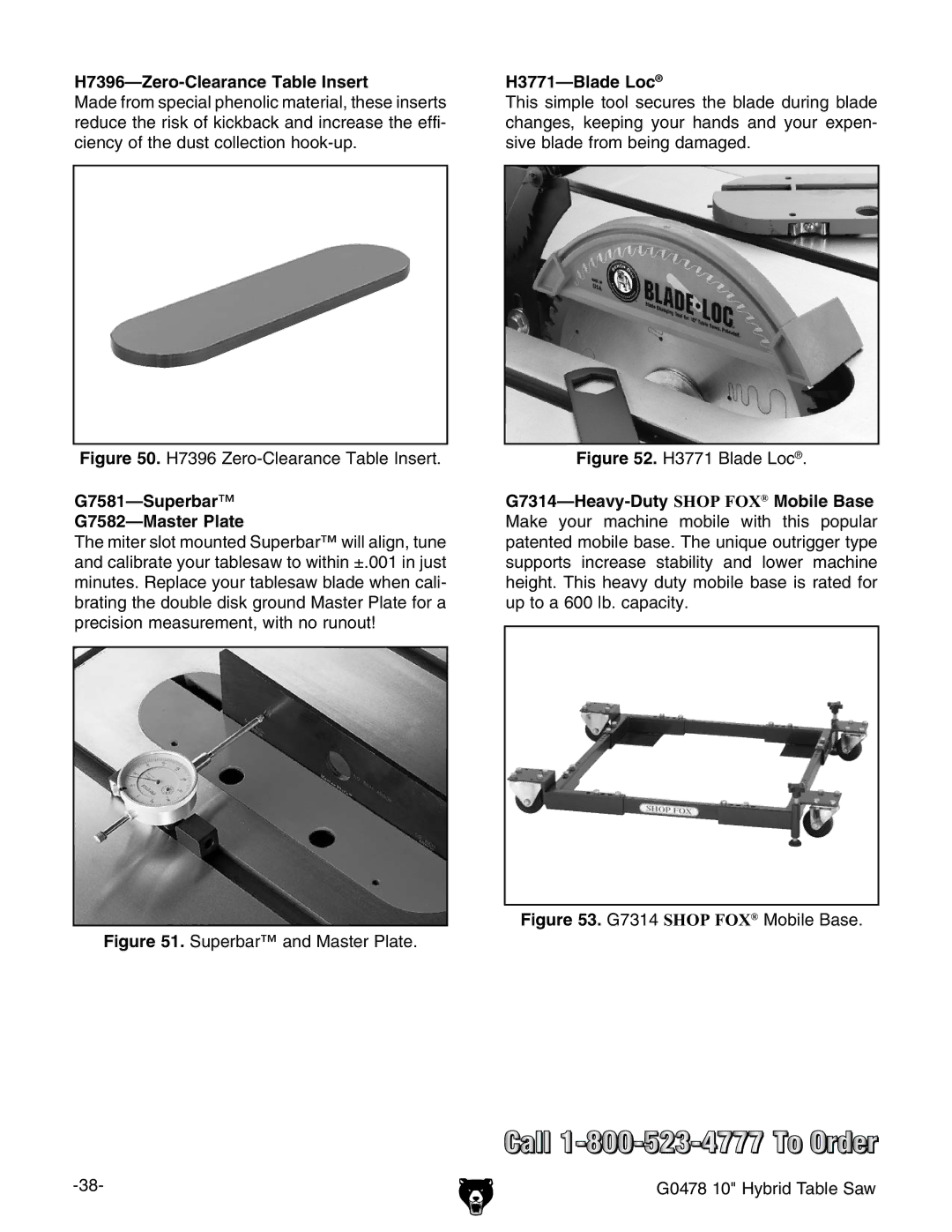 Grizzly G0478 manual  ERO#LEARANCE 4ABLEBNSERT,  3UPERBAR  -ASTER 0LATE,  Ladeˆ,Oc 
