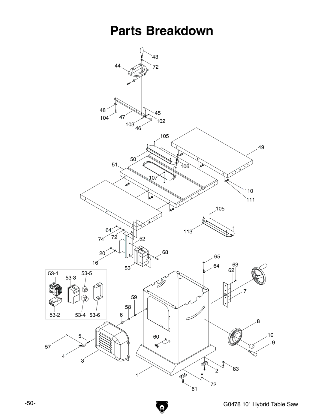 Grizzly G0478 manual 0ARTSSREAKDOWN 