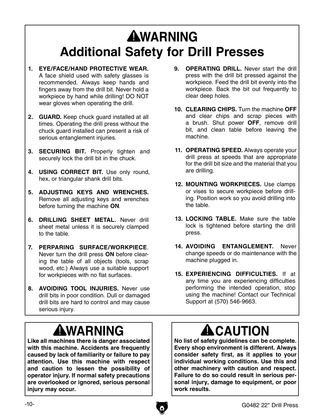 Grizzly G0482 manual Dditional 3AFETY for $RILL 0RESSES 