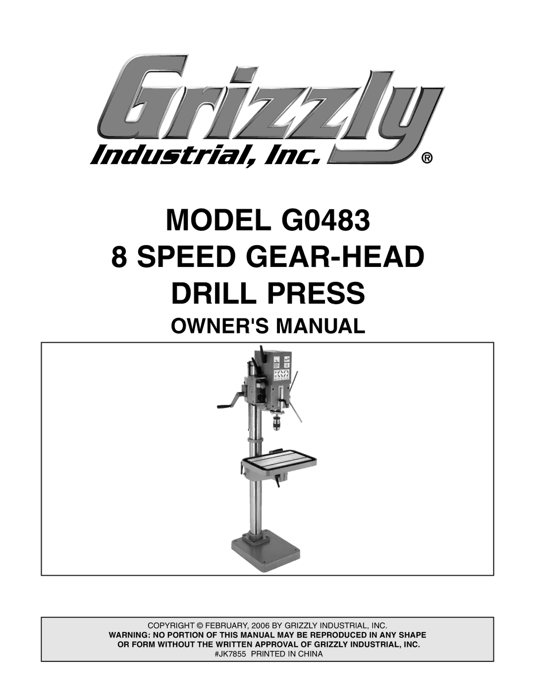 Grizzly G0483 manual $%,, 30%%$%%!2%!$ $2,,,02%33 