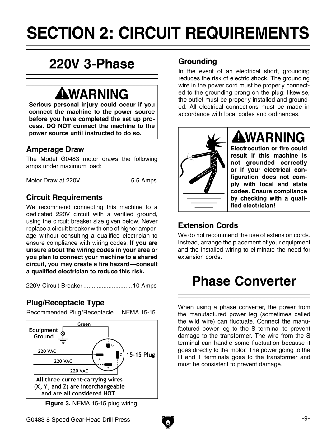 Grizzly G0483 manual #4/. #2#54 2%152%-%.43, 0HASE #ONVERTER 