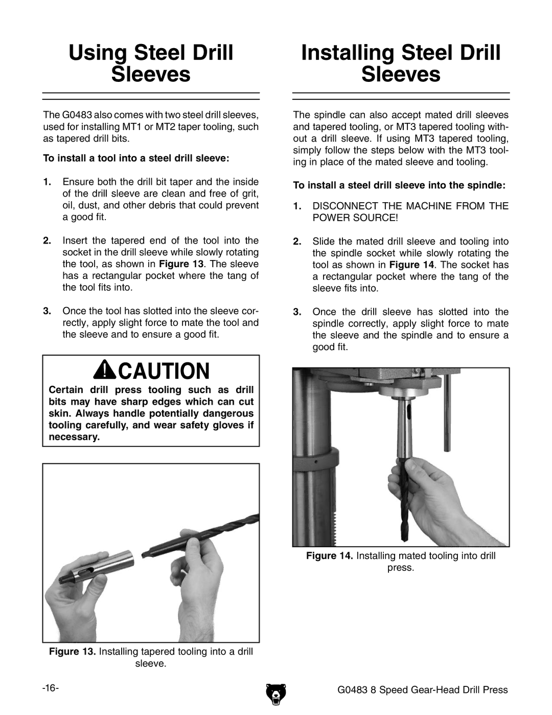 Grizzly G0483 manual 5SING 3TEEL $RILL 3LEEVES 