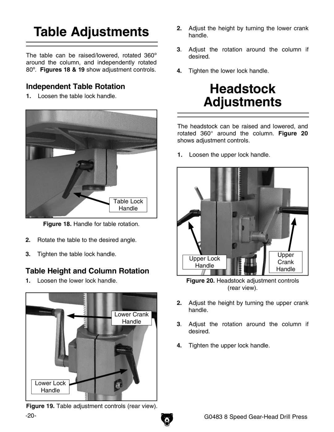 Grizzly G0483 manual 4ABLEL!DJUSTMENTS, NDEPENDENTE4ABLEB2OTATION 