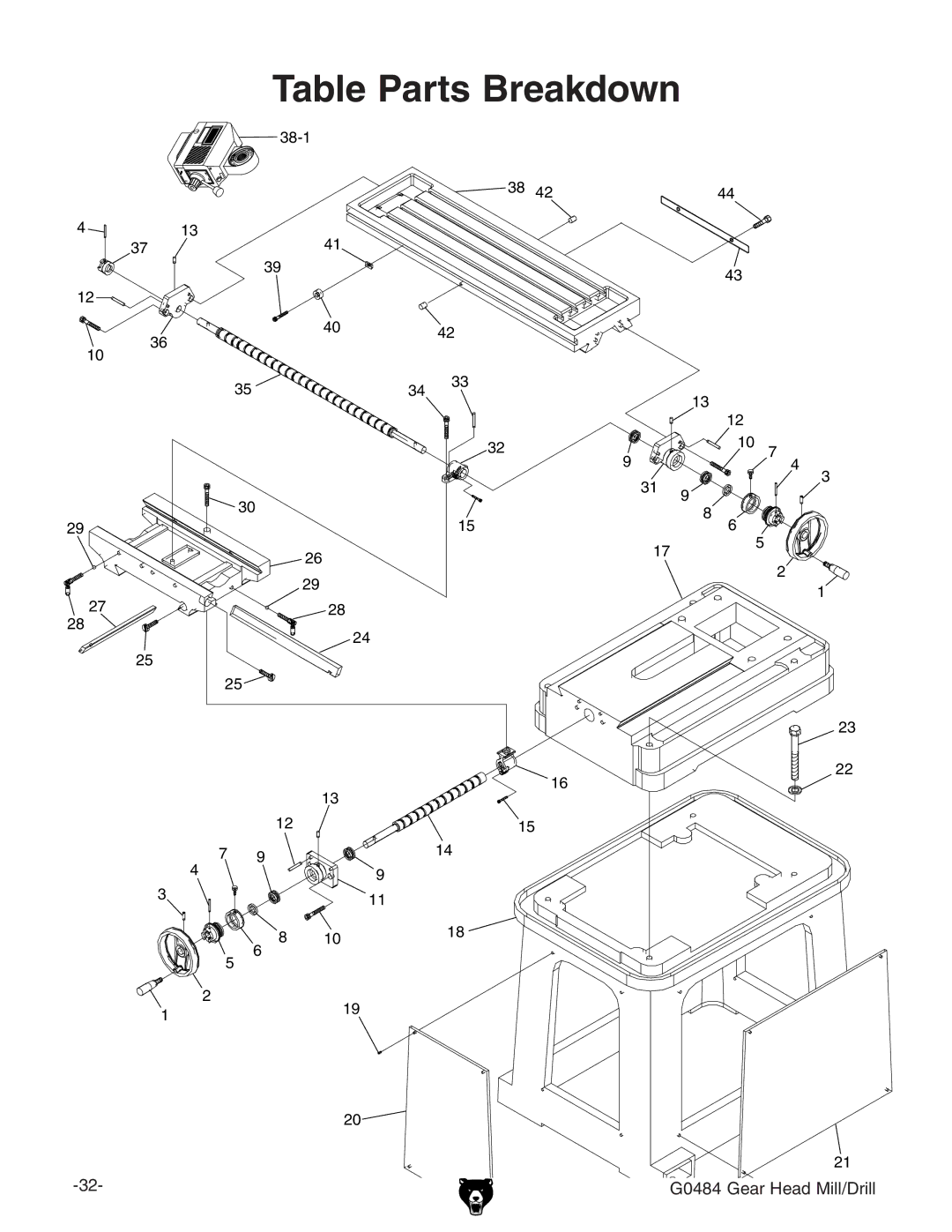 Grizzly G0484 owner manual Table Parts Breakdown 