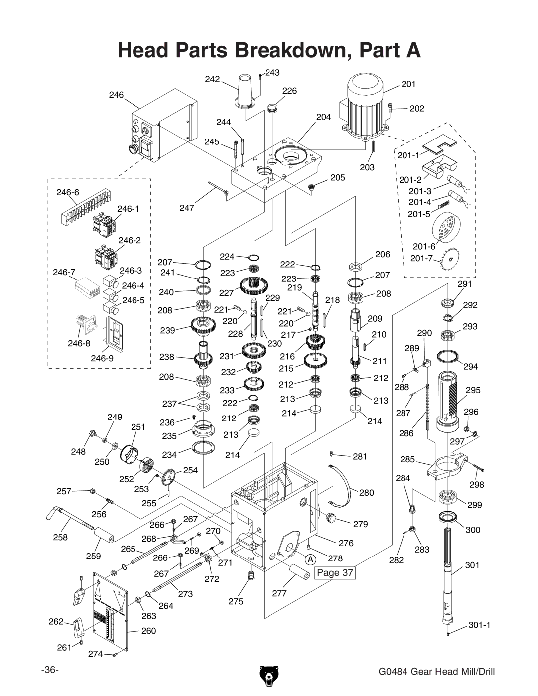 Grizzly G0484 owner manual Head Parts Breakdown, Part a 