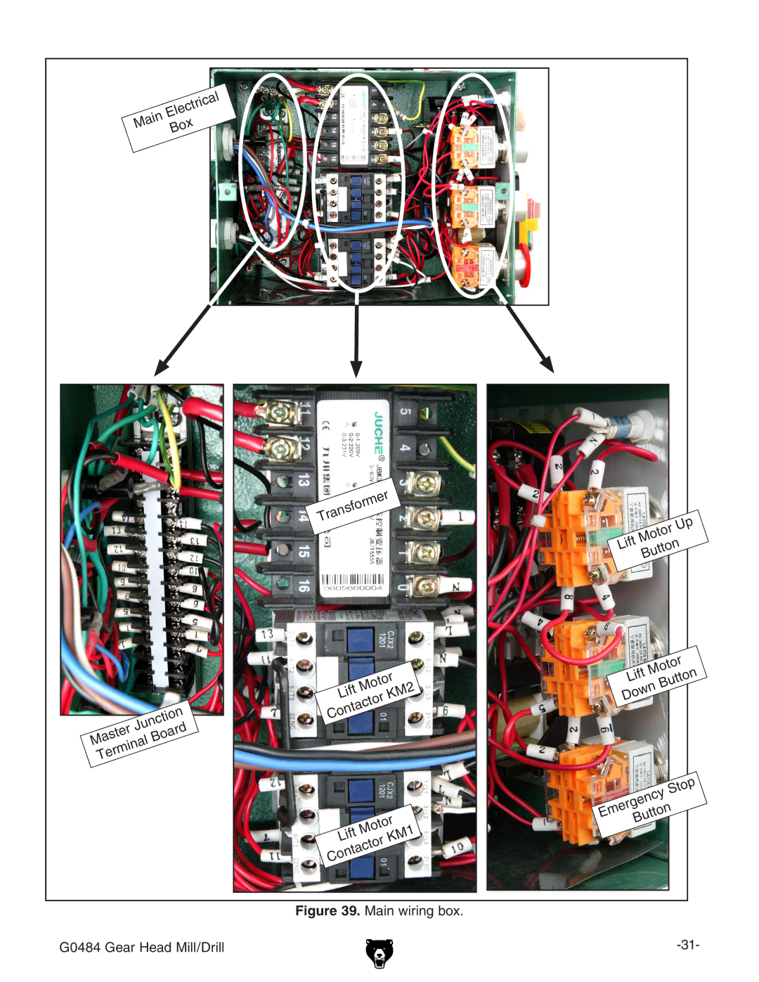 Grizzly owner manual Main wiring box G0484 Gear Head Mill/Drill 