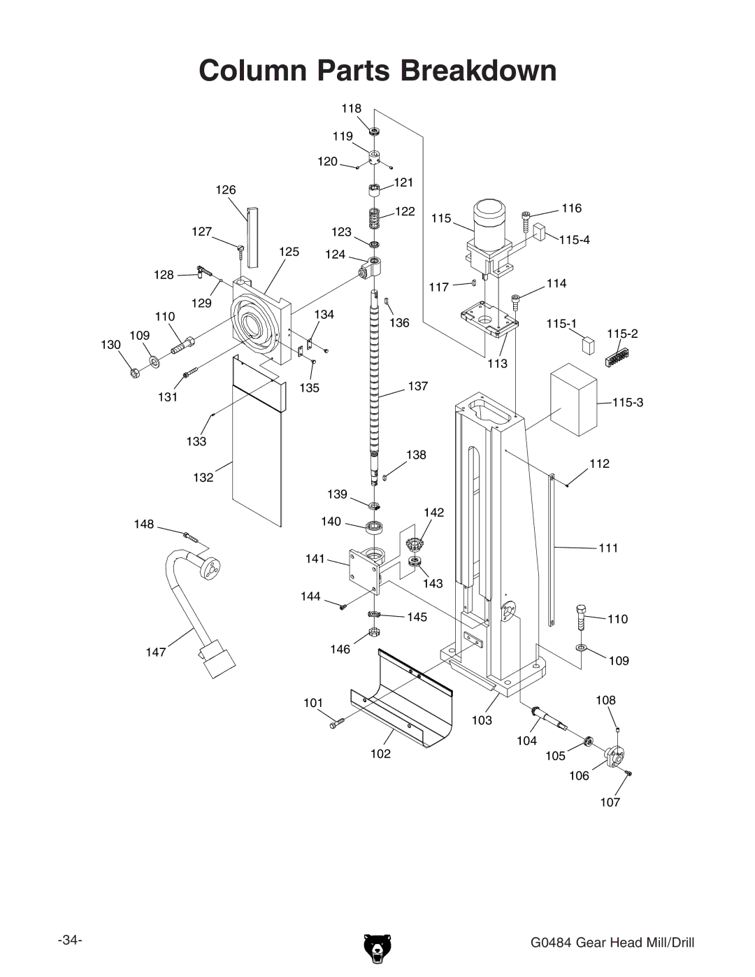 Grizzly G0484 owner manual Column Parts Breakdown 