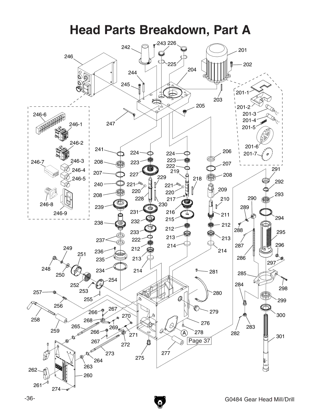 Grizzly G0484 owner manual Head Parts Breakdown, Part a 