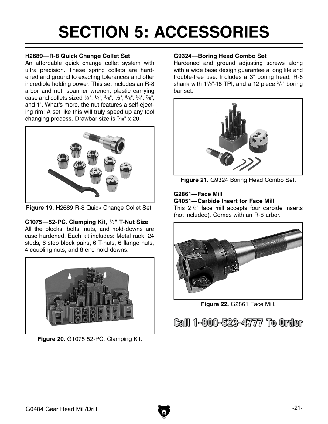 Grizzly G0484 owner manual Accessories, H2689-R-8 Quick Change Collet Set, G9324-Boring Head Combo Set 