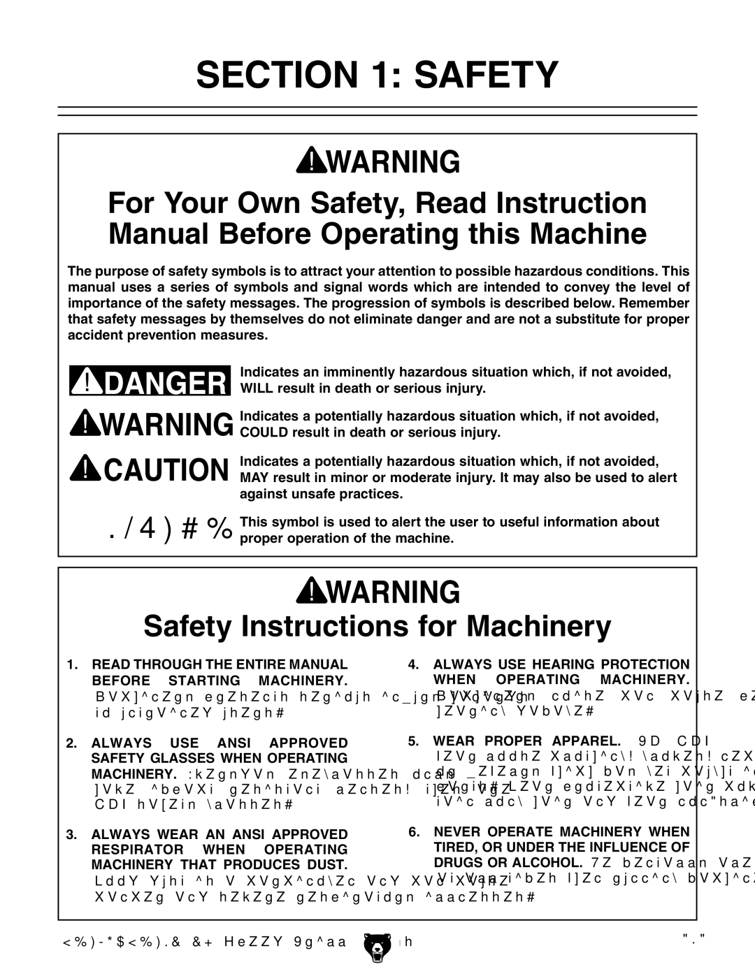 Grizzly G0485 manual #4/. 3!&%49, 3AFETYYNSTRUCTIONS for -ACHINERY 