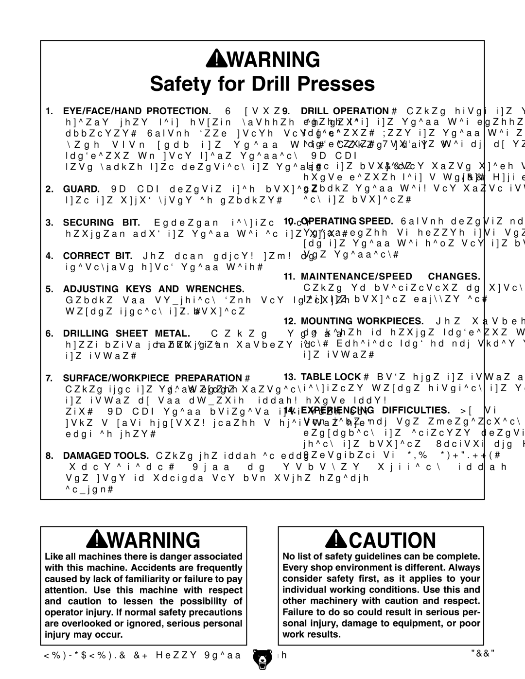 Grizzly G0485 manual 3AFETY for $RILL 0RESSES 