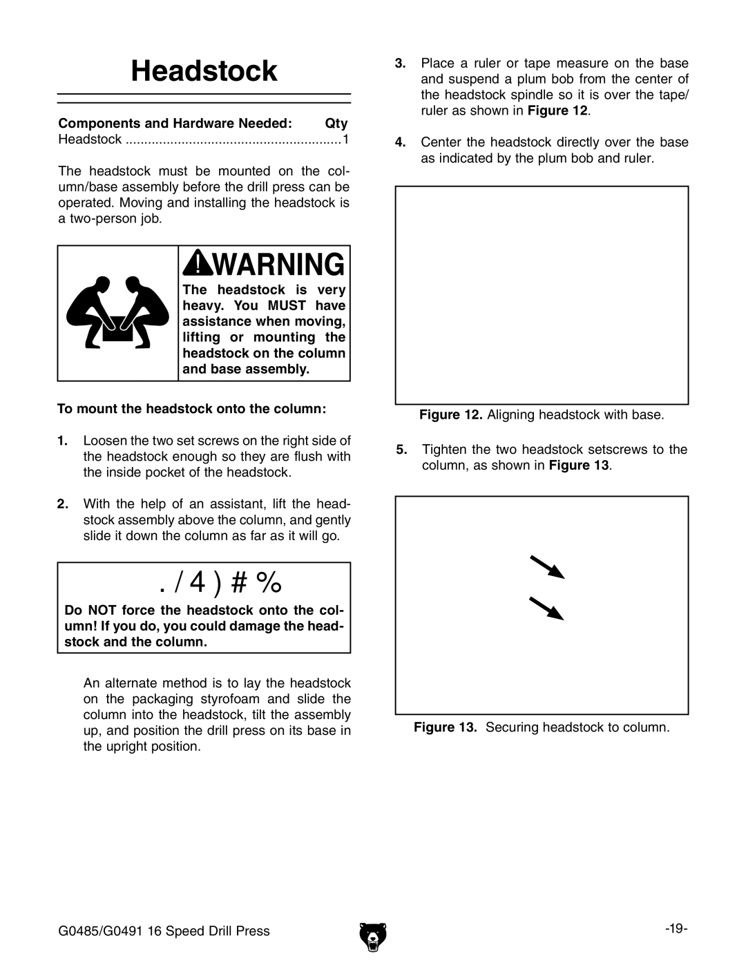 Grizzly G0485 manual Eadstock, #OMPONENTS and Ardware .EEDED 1TY 