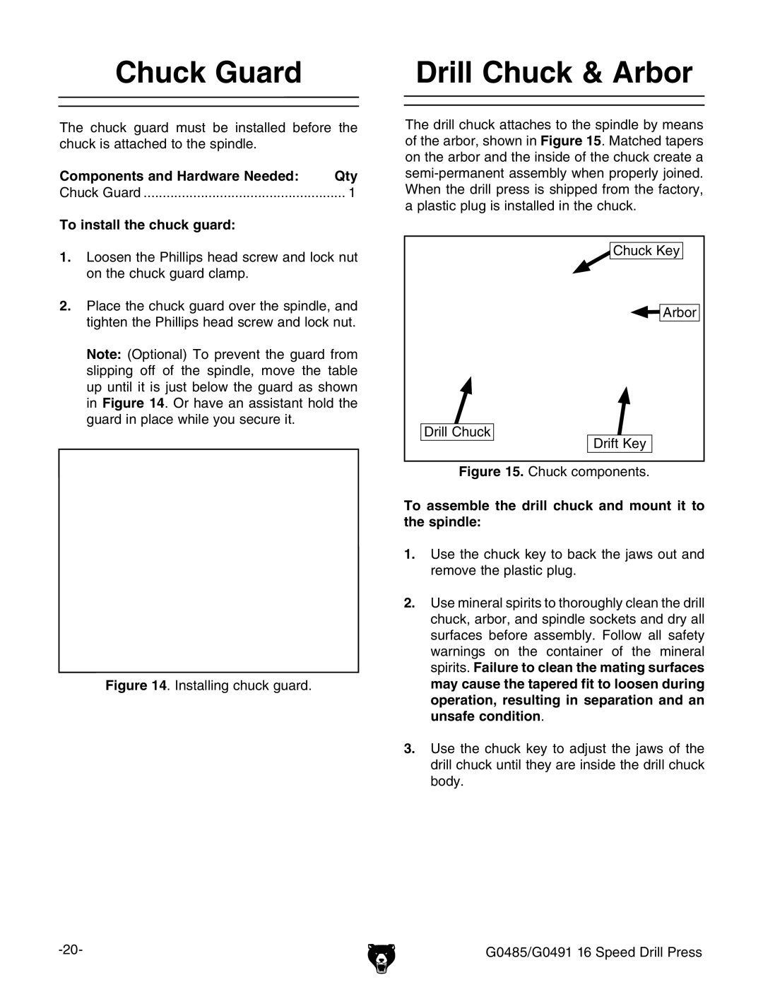 Grizzly G0485 manual #Huckcuard, $Rill #Huck  !Rbor, 4O INSTALLTTHEHCHUCKUGUARD, Igure #chiVaac\XjX`\jVgY# 