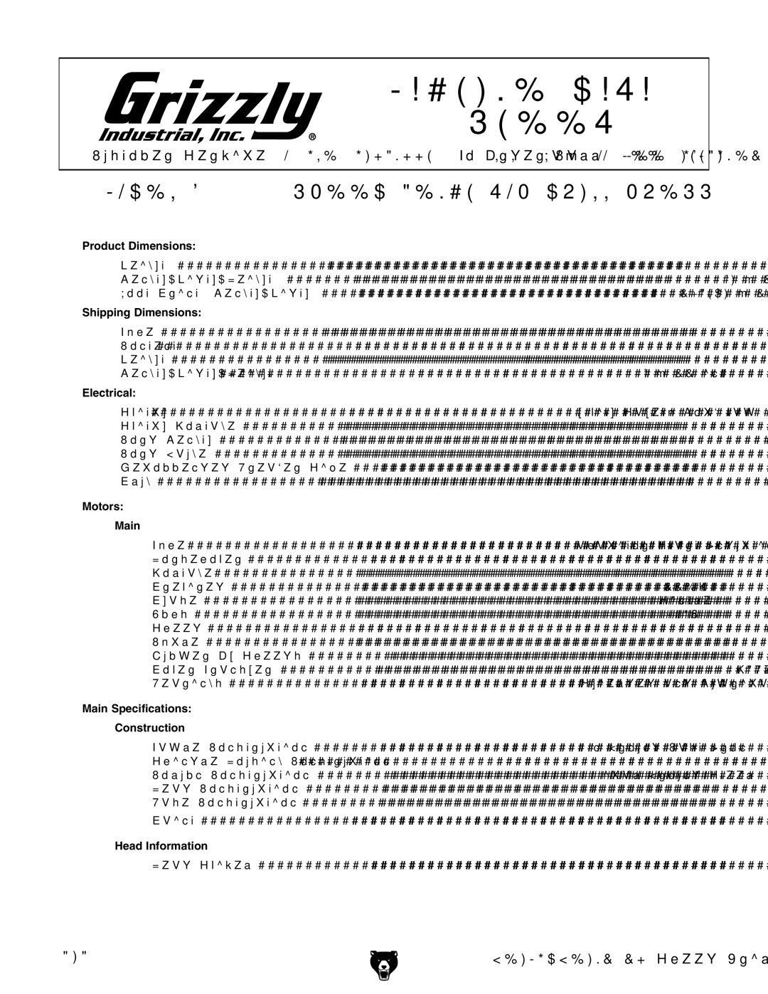 Grizzly G0485 manual #.%$!4!! 3%%4 