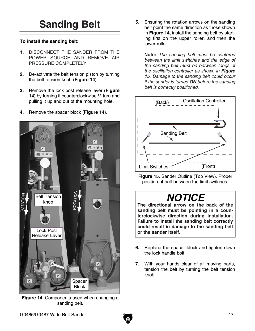 Grizzly G0486/G0487 owner manual Sanding Belt, To install the sanding belt 