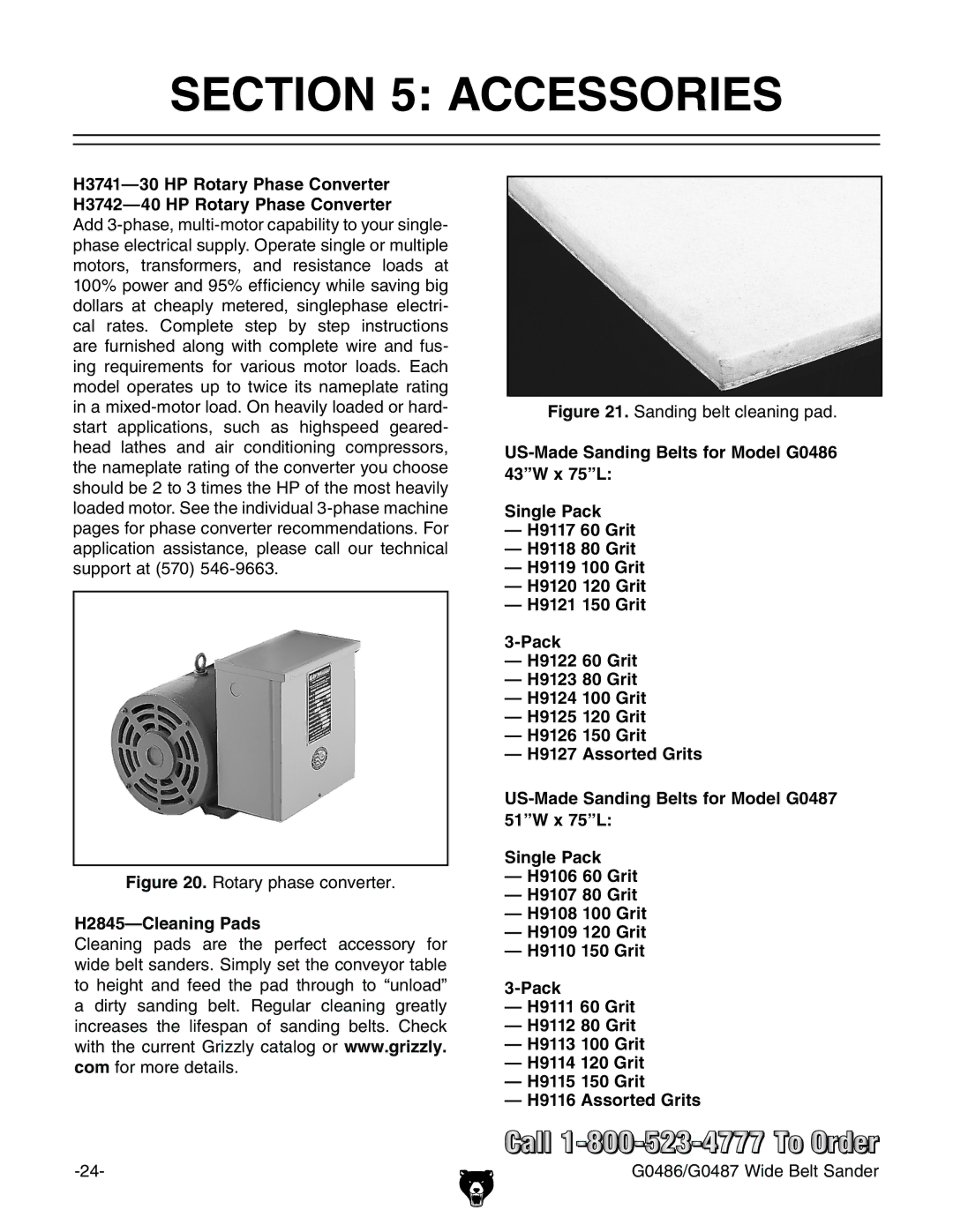 Grizzly G0486/G0487 owner manual Accessories, H2845-Cleaning Pads 